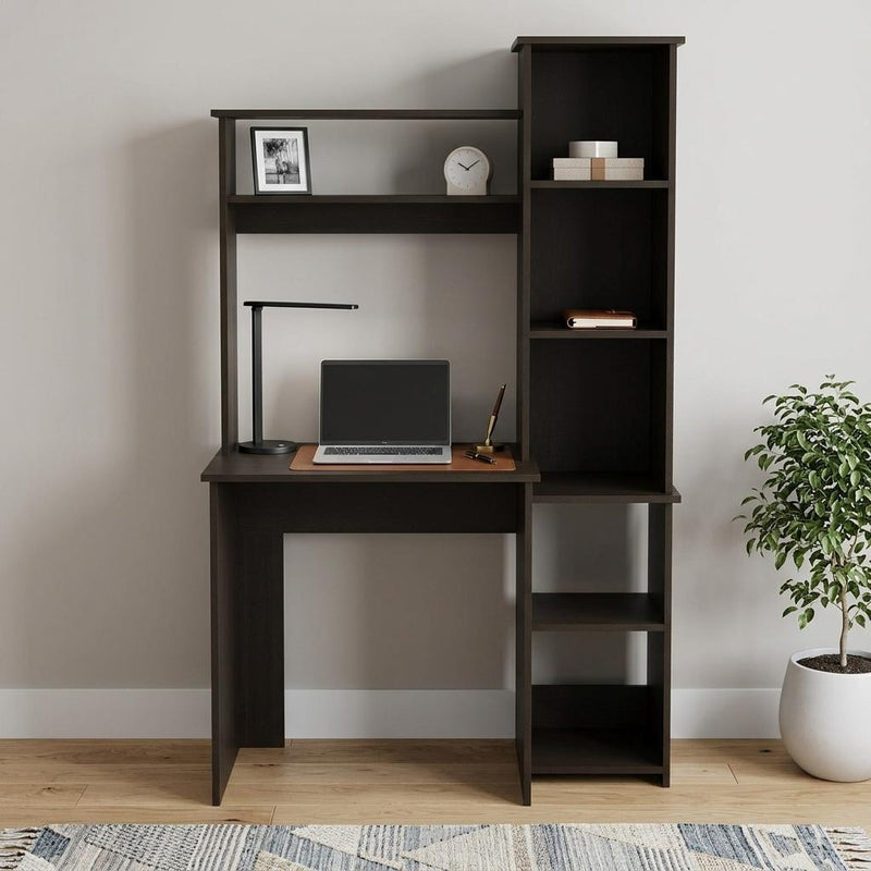 40" Black Wood Pedestal Computer Desk With Hutch - Office