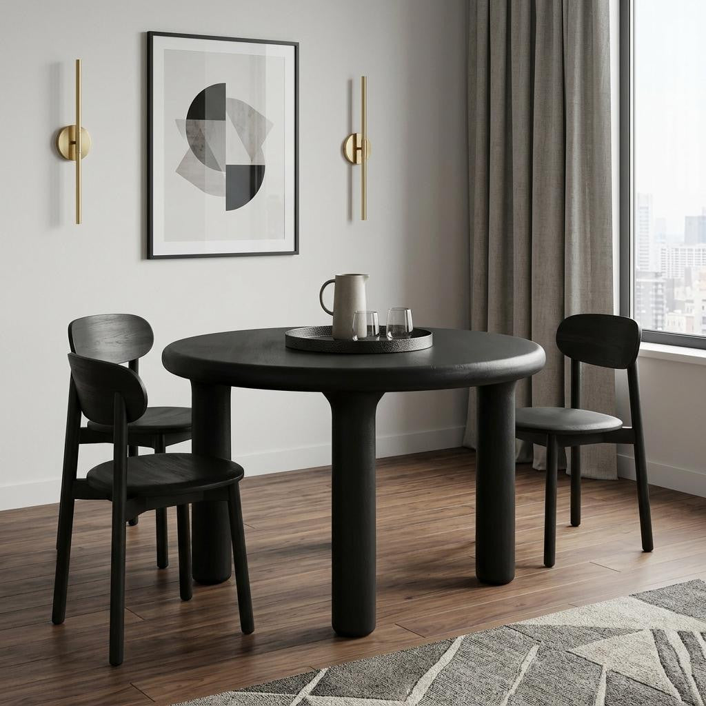 48" Black Solid Wood Round Top Dining Table - Kitchen & Dining