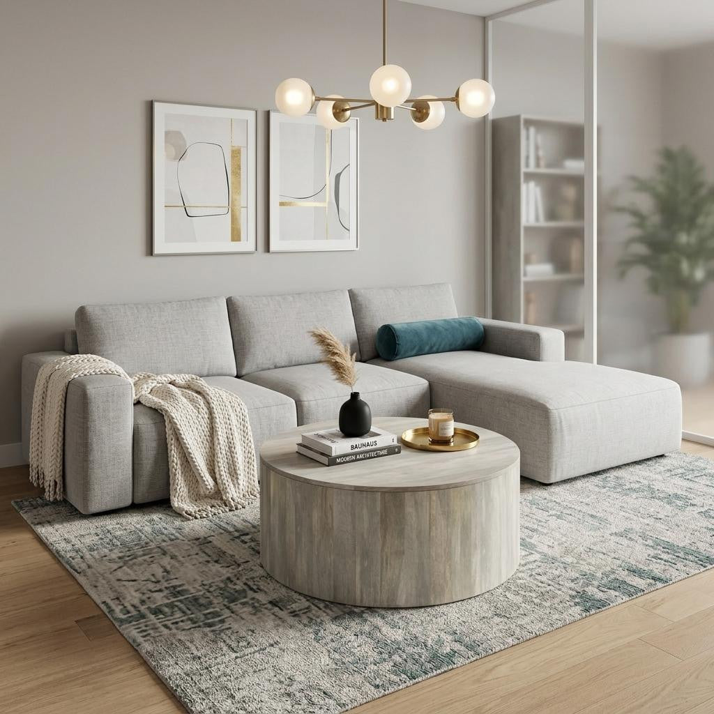 36" White Solid Wood Round Drum Coffee Table - Living Room
