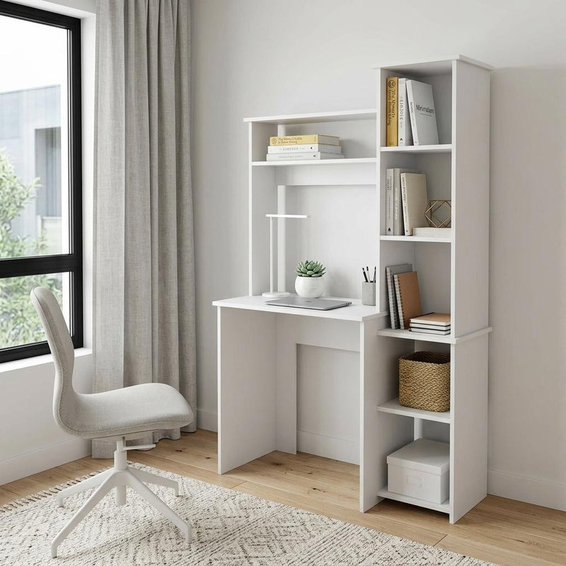 39" White Wood Pedestal Computer Desk With Hutch - Office
