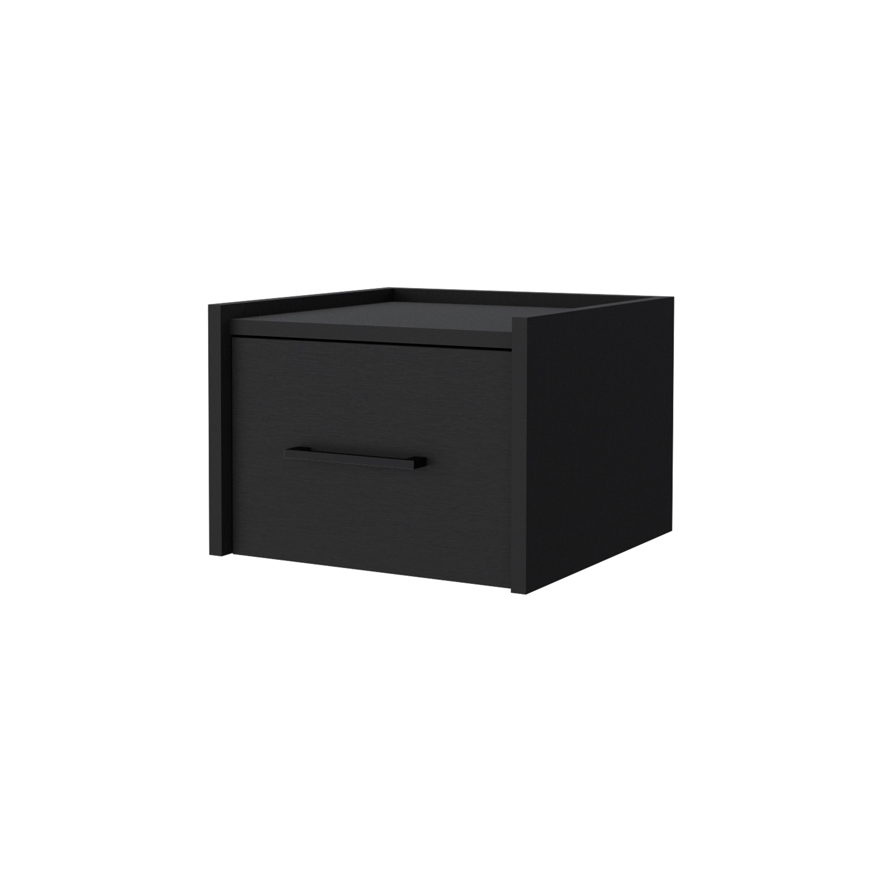 Black wood nightstand with one drawer and horizontal bar pull