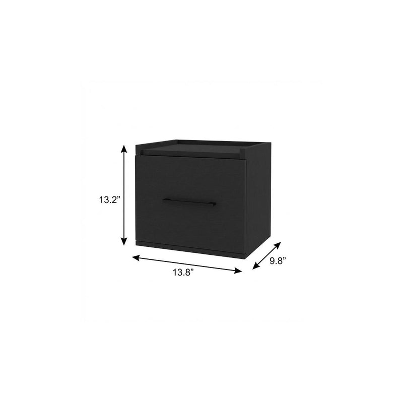 Black 14 in. nightstand with one drawer; 13.8 in. W, 13.2 in. H, 9.8 in. D