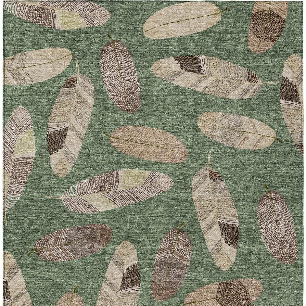 10' X 14' Green And Ivory Botanical Leaves Washable Indoor Outdoor Area Rug - Sports & Outdoor