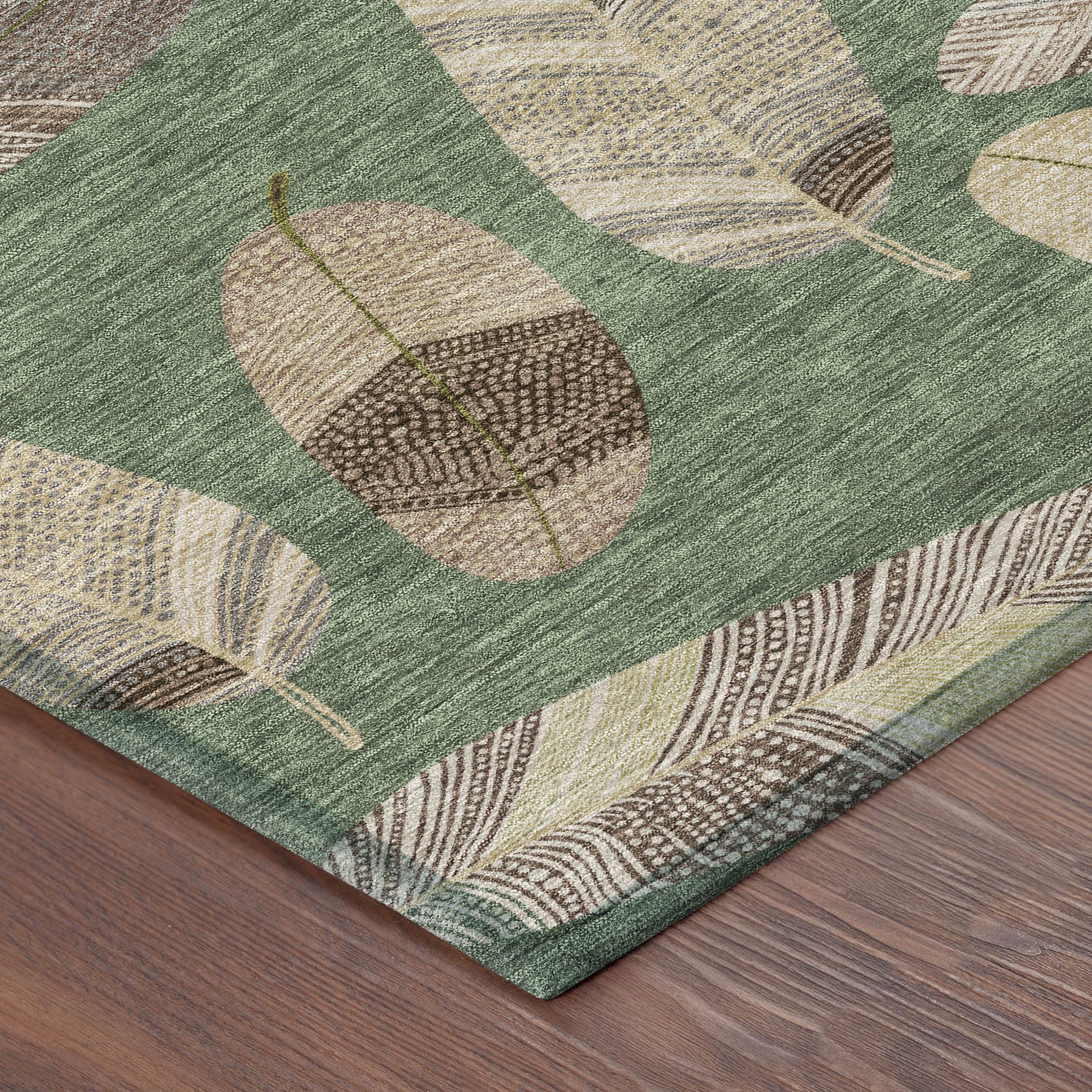 10' X 14' Green And Ivory Botanical Leaves Washable Indoor Outdoor Area Rug - Sports & Outdoor