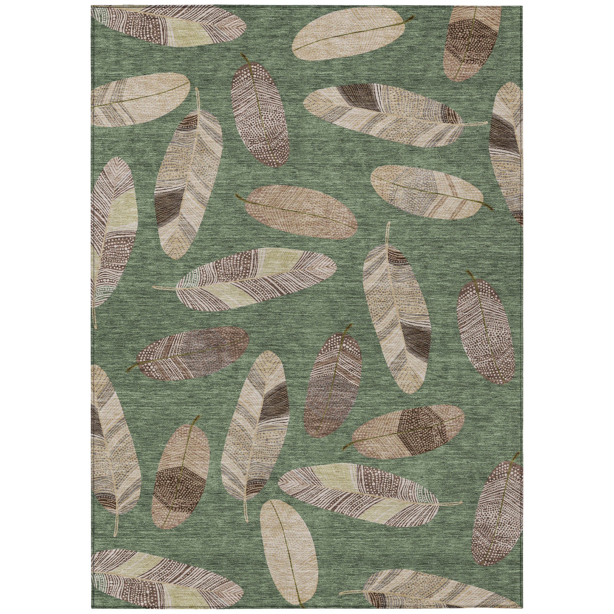 10' X 14' Green And Ivory Botanical Leaves Washable Indoor Outdoor Area Rug - Sports & Outdoor