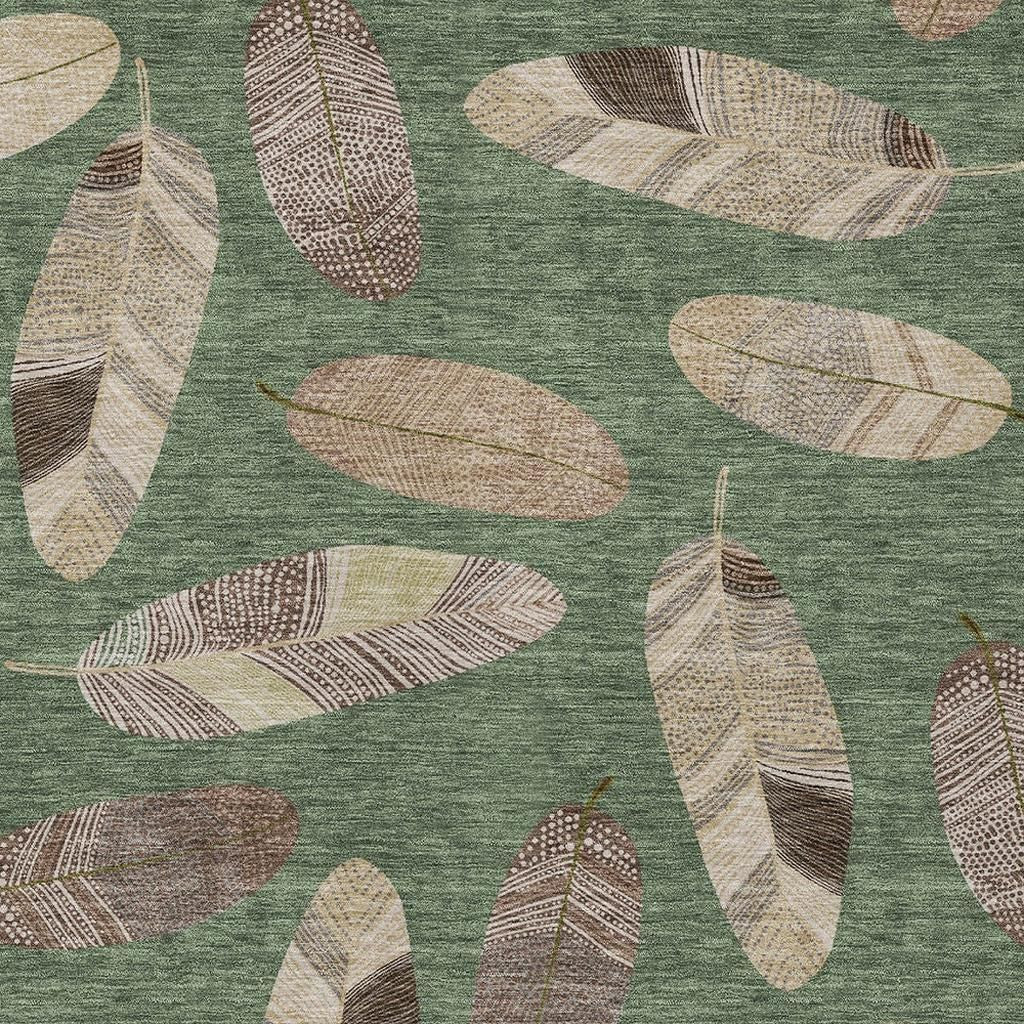 10' X 14' Green And Ivory Botanical Leaves Washable Indoor Outdoor Area Rug - Sports & Outdoor
