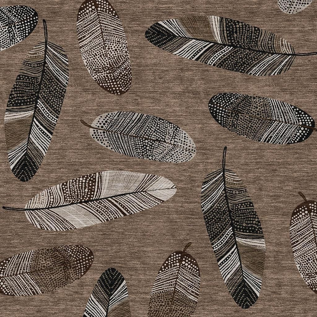 10' X 14' Brown And Ivory Botanical Leaves Washable Indoor Outdoor Area Rug - Sports & Outdoor