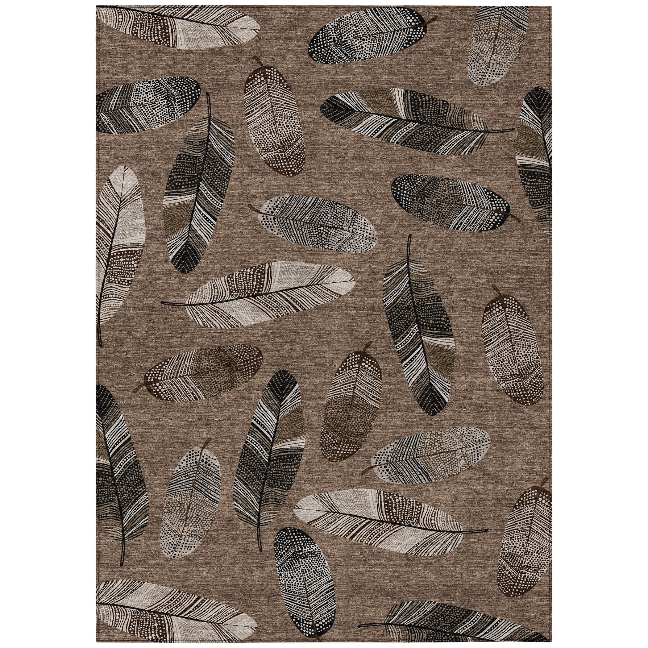 10' X 14' Brown And Ivory Botanical Leaves Washable Indoor Outdoor Area Rug - Sports & Outdoor