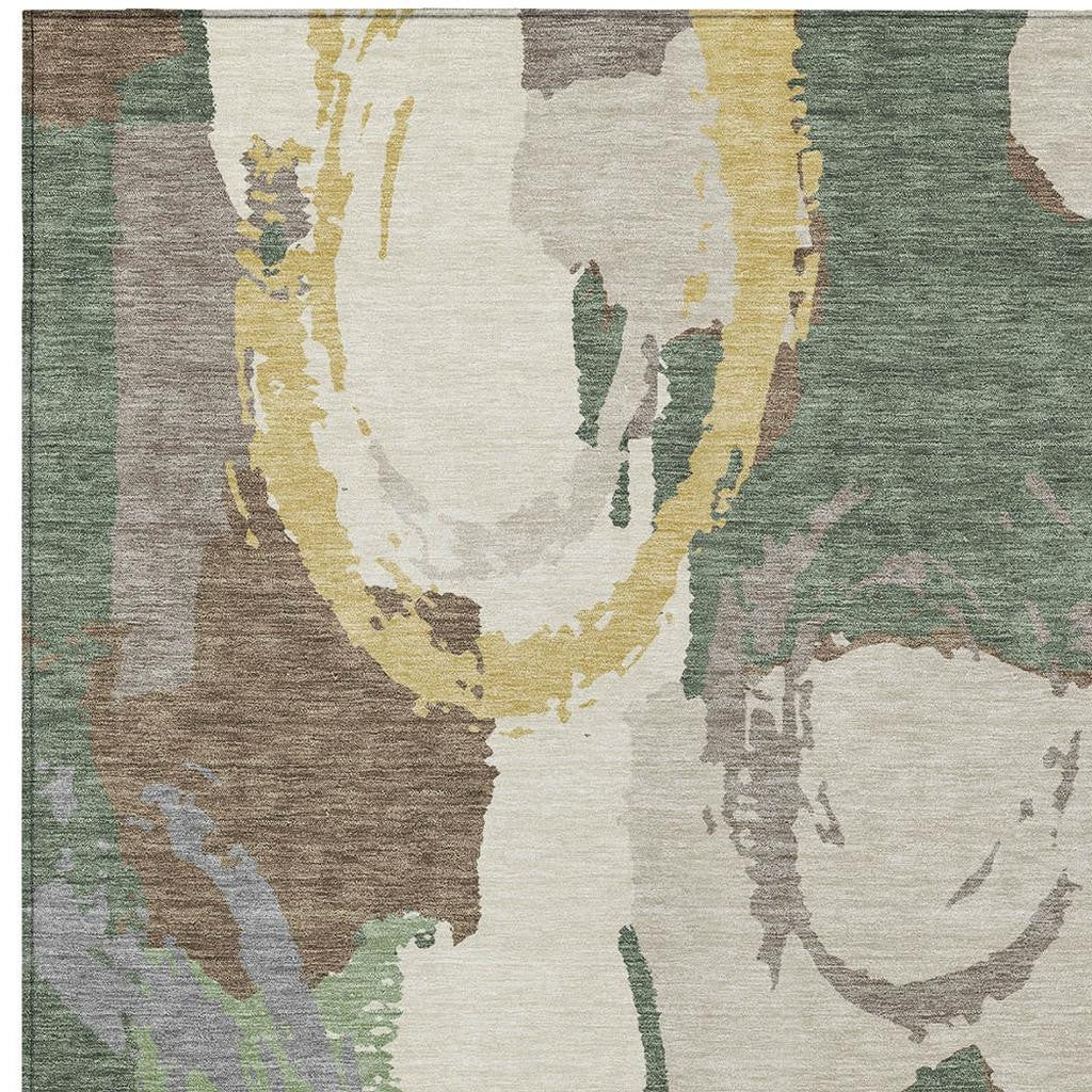 10' X 14' Green And Denim Blue Abstract Washable Indoor Outdoor Area Rug - Sports & Outdoor