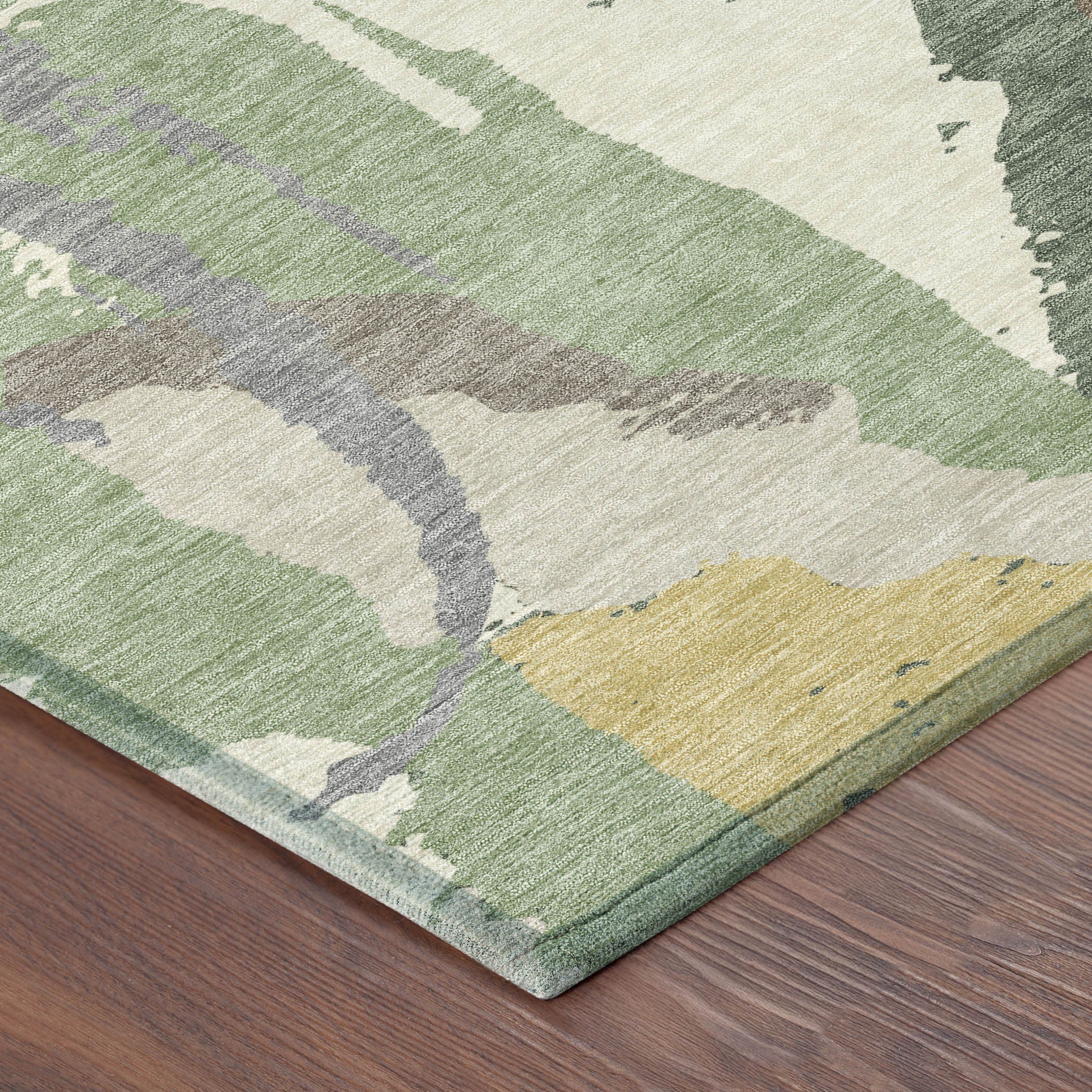 10' X 14' Green And Denim Blue Abstract Washable Indoor Outdoor Area Rug - Sports & Outdoor