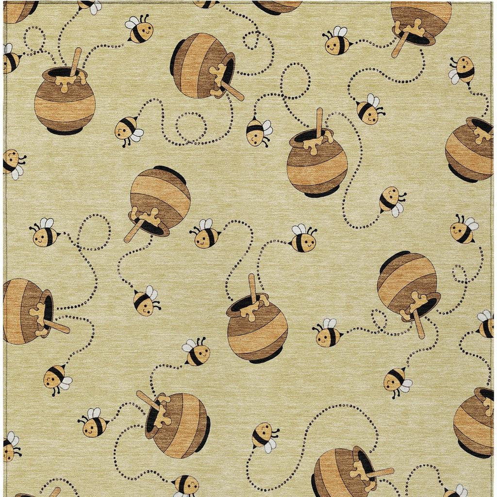 5' X 8' Wheat And Ivory Geometric Washable Indoor Outdoor Area Rug - Sports & Outdoor