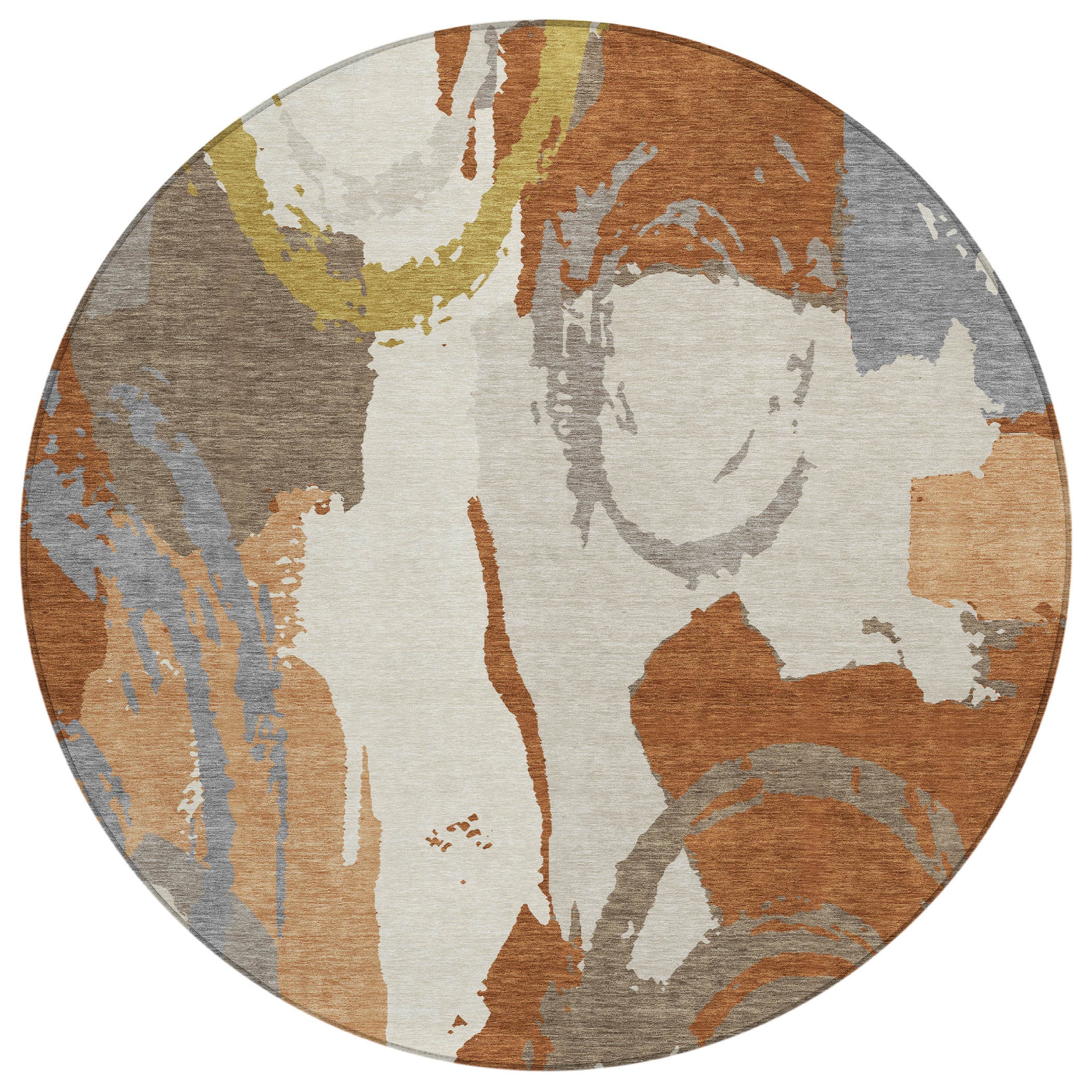 8' Orange And Beige Round Abstract Washable Indoor Outdoor Area Rug - Sports & Outdoor
