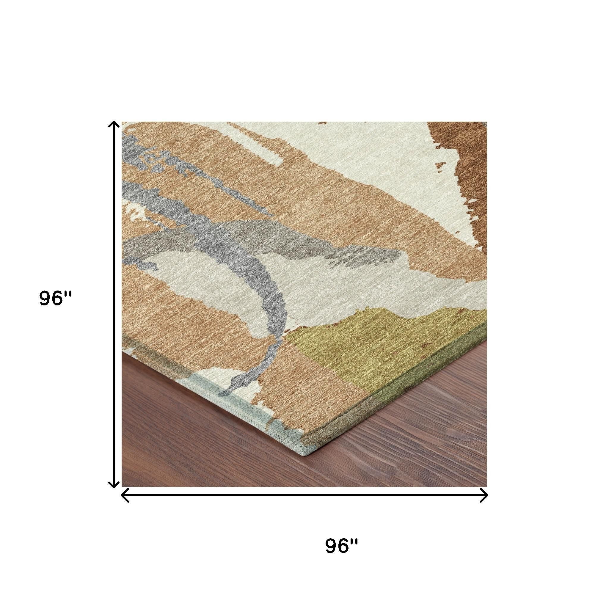 8' Orange And Beige Round Abstract Washable Indoor Outdoor Area Rug - Sports & Outdoor