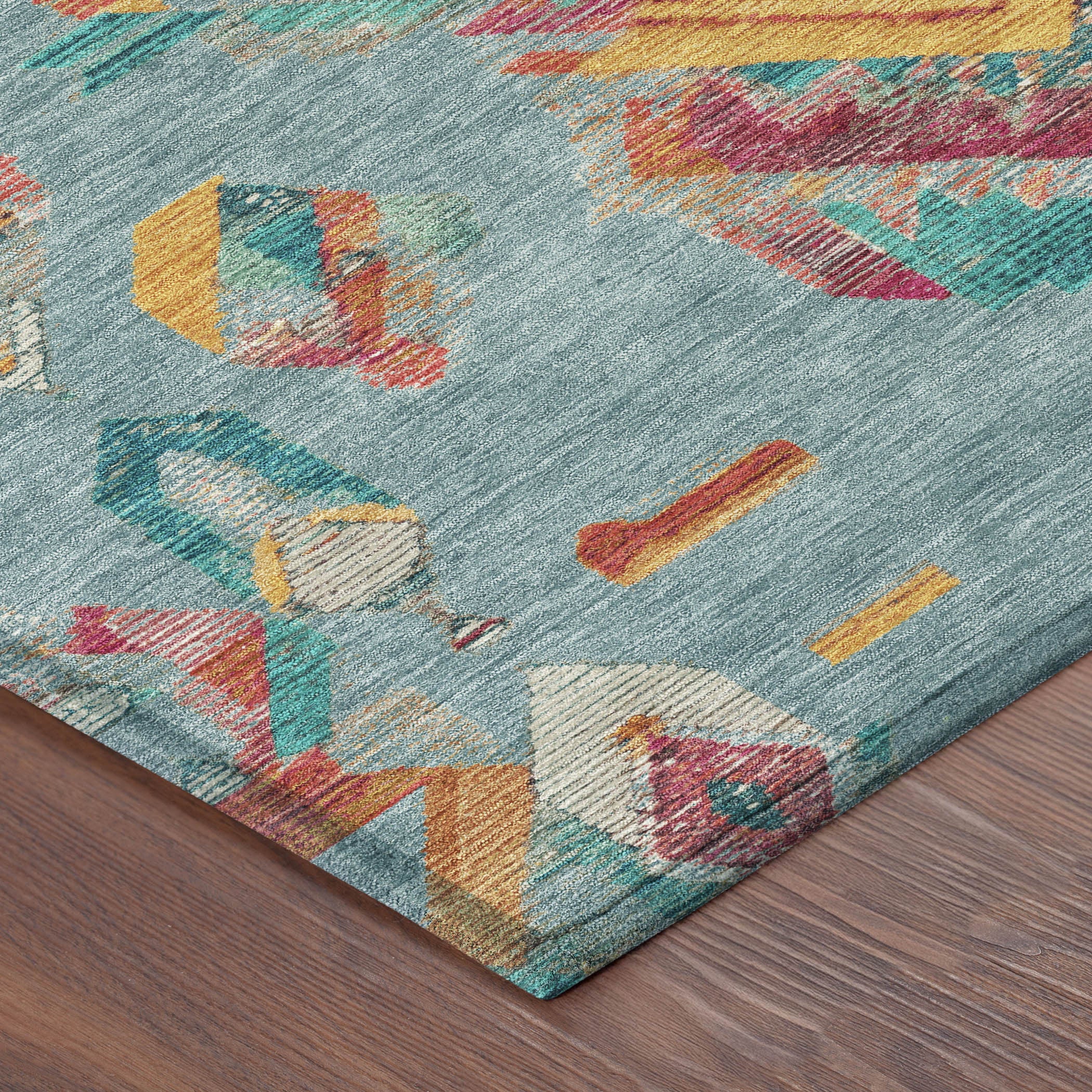 8' Teal Blue And Ivory Round Tribal Washable Indoor Outdoor Area Rug - Sports & Outdoor