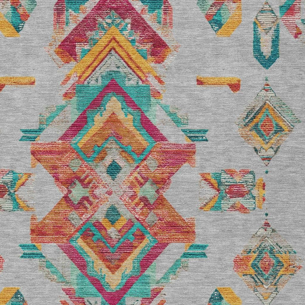 3' X 5' Silver And Ivory Tribal Washable Indoor Outdoor Area Rug - Sports & Outdoor