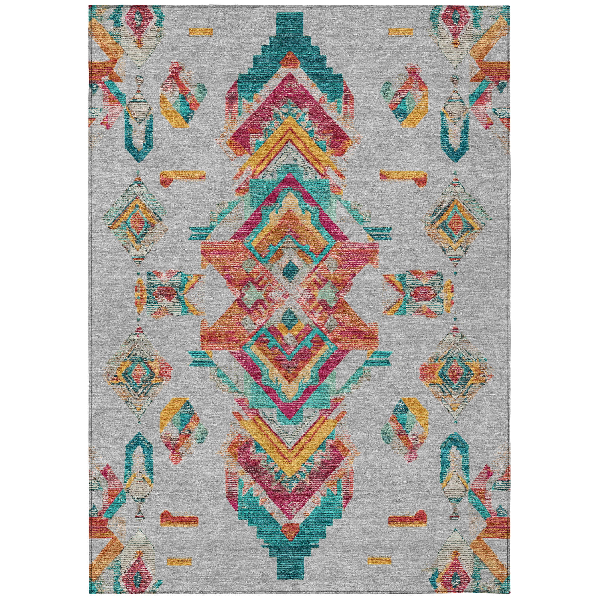 3' X 5' Silver And Ivory Tribal Washable Indoor Outdoor Area Rug - Sports & Outdoor