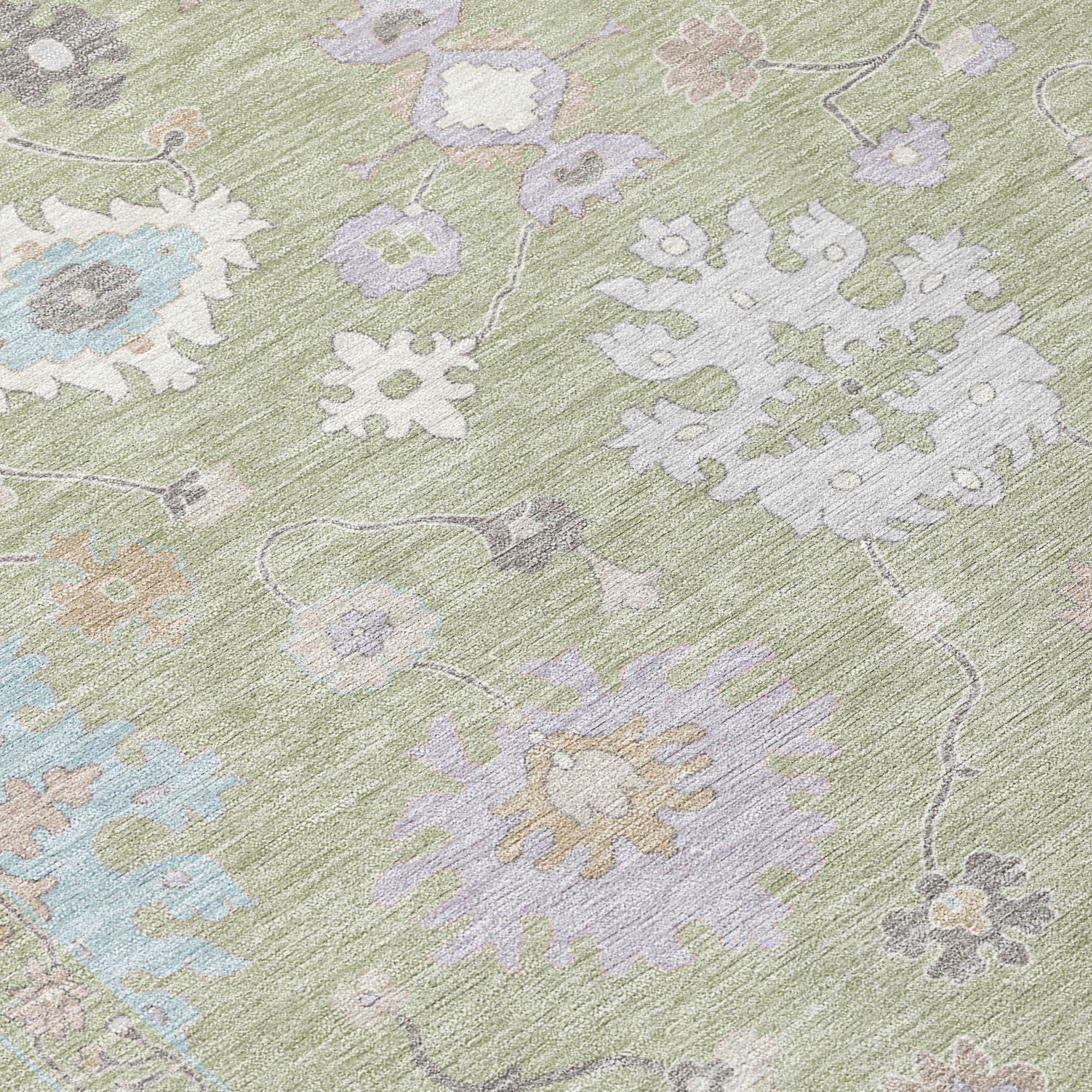 10' X 14' Green And Teal Blue Oriental Washable Indoor Outdoor Area Rug - Sports & Outdoor