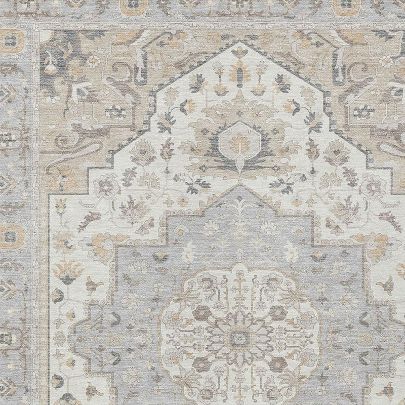 10x14 ft silver and fern green oriental patterned area rug with ornate motifs