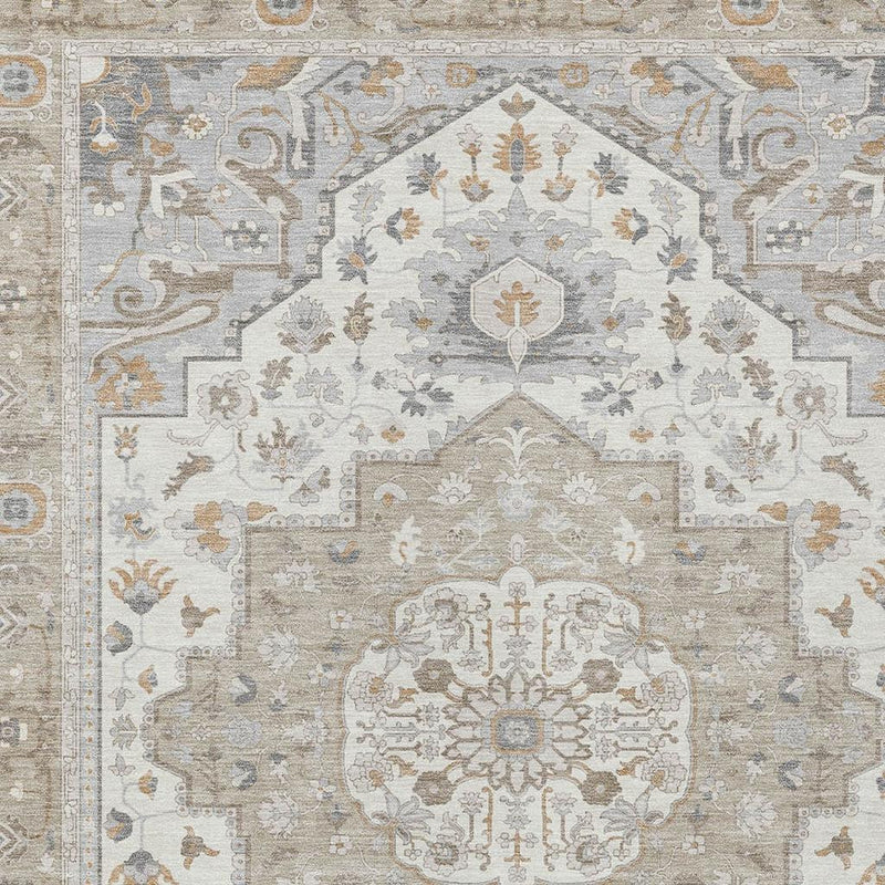 Beige and copper oriental area rug full center medallion with detailed border