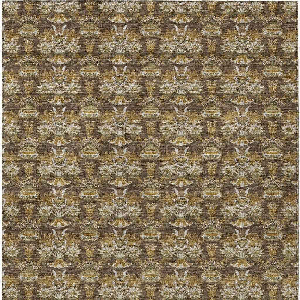 3' X 5' Chocolate And Copper Floral Washable Indoor Outdoor Area Rug - Sports & Outdoor