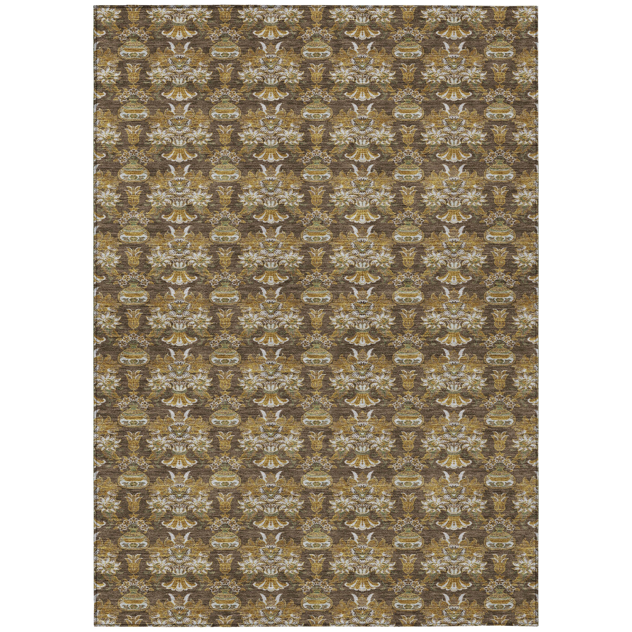 3' X 5' Chocolate And Copper Floral Washable Indoor Outdoor Area Rug - Sports & Outdoor