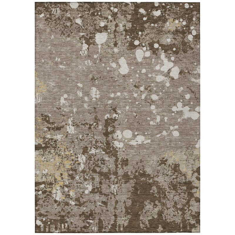 Taupe and ivory abstract area rug with splatter pattern