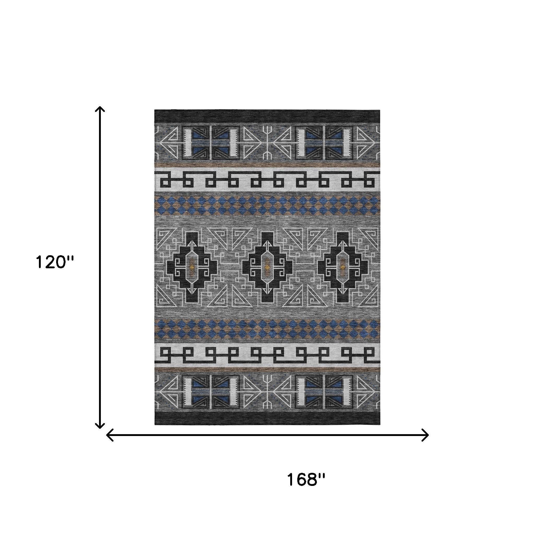 10' X 14' Black And Copper Tribal Washable Indoor Outdoor Area Rug - Sports & Outdoor