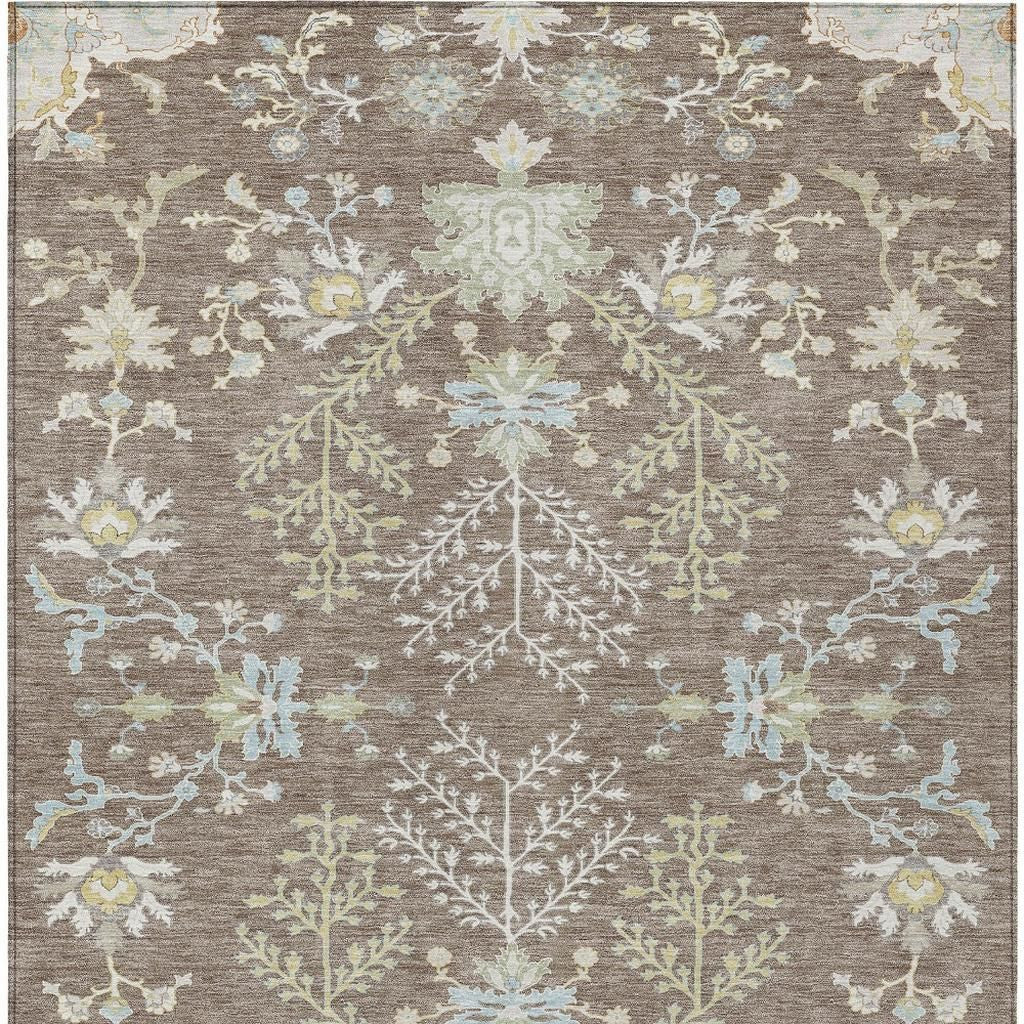 10' X 14' Taupe And Ivory Oriental Washable Indoor Outdoor Area Rug - Sports & Outdoor
