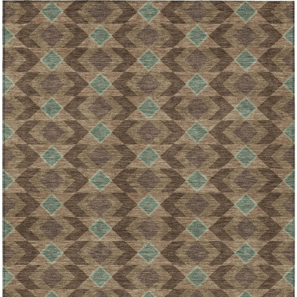 3' X 5' Chocolate And Navy Blue Geometric Washable Indoor Outdoor Area Rug - Sports & Outdoor