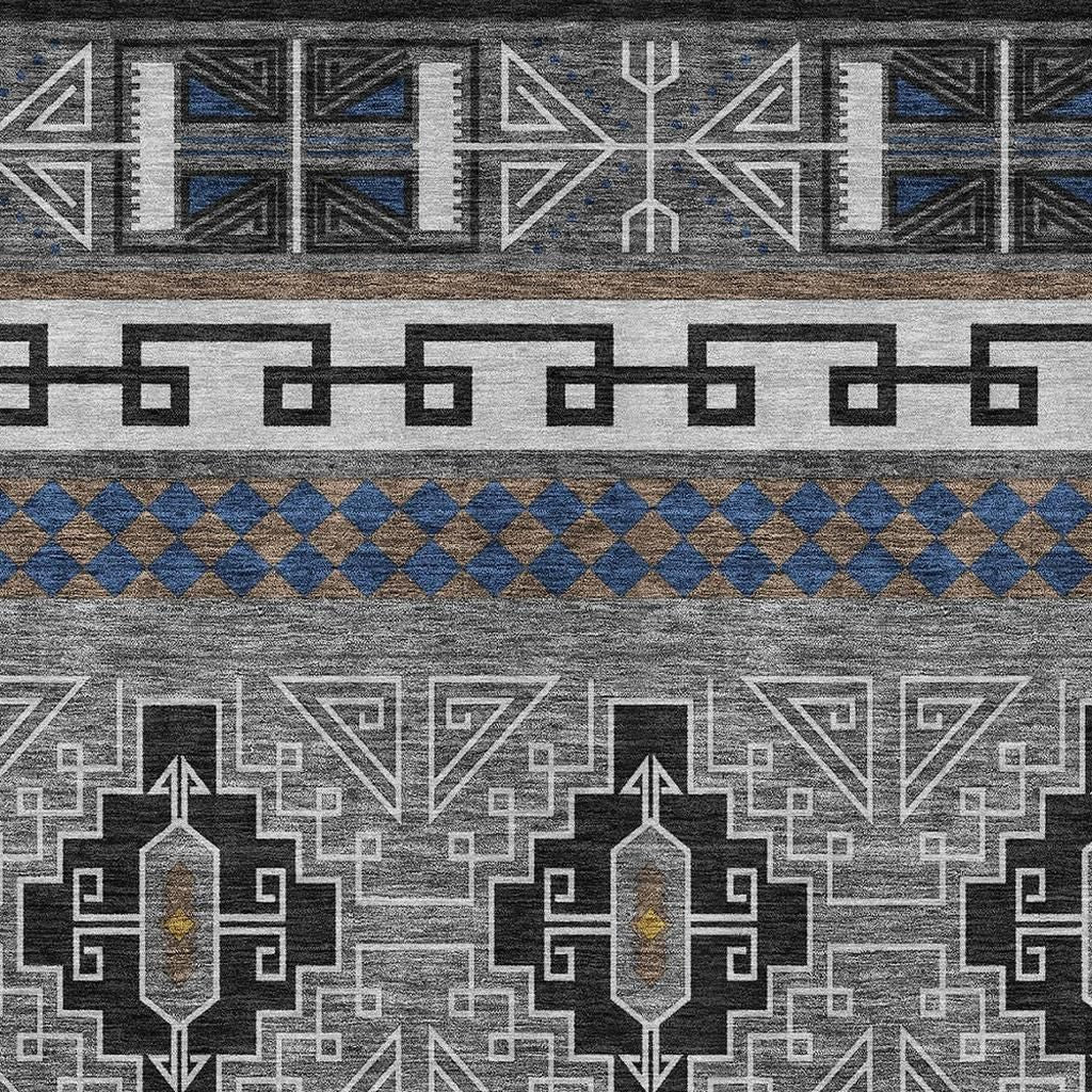 3' X 5' Black And Copper Tribal Washable Indoor Outdoor Area Rug - Sports & Outdoor