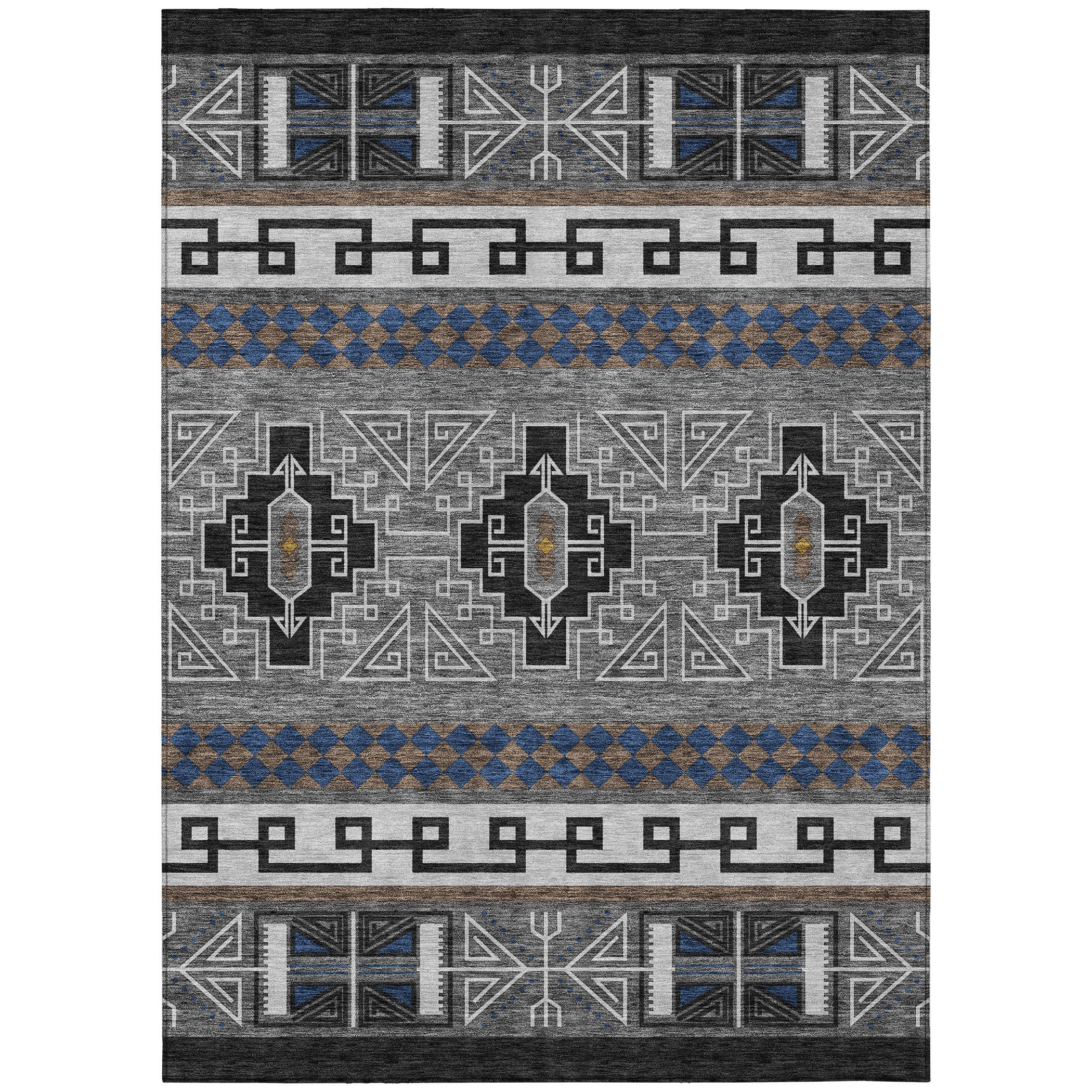 3' X 5' Black And Copper Tribal Washable Indoor Outdoor Area Rug - Sports & Outdoor