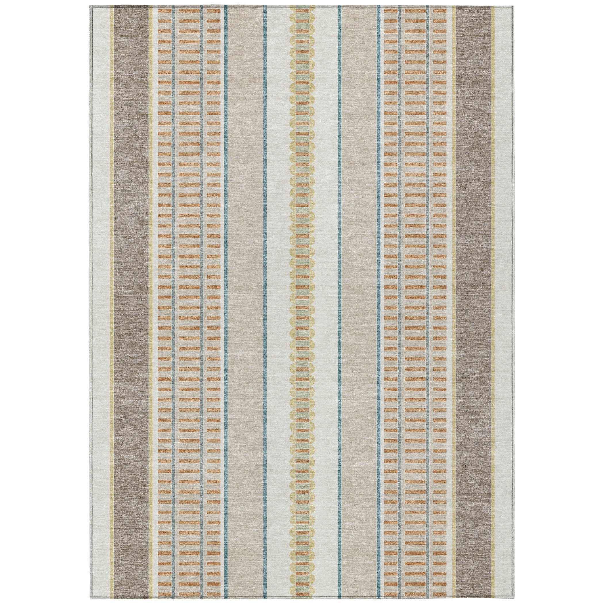 10' X 14' Ivory And Fern Green Striped Washable Indoor Outdoor Area Rug - Sports & Outdoor