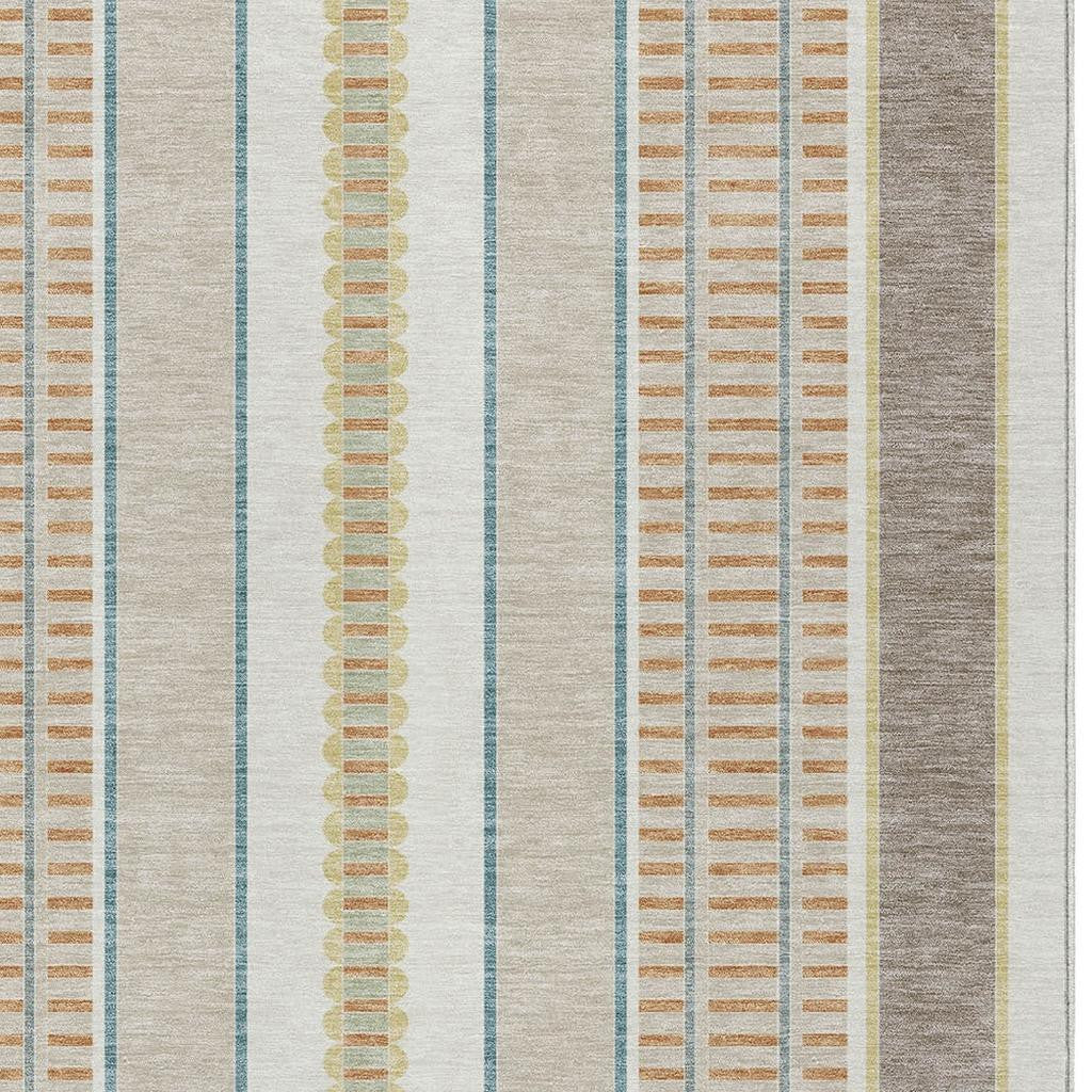 10' X 14' Ivory And Fern Green Striped Washable Indoor Outdoor Area Rug - Sports & Outdoor