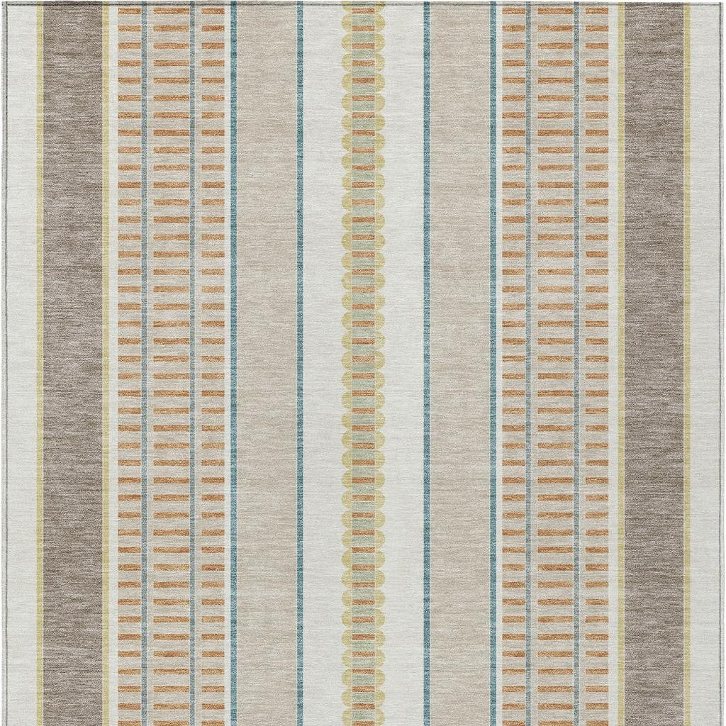 10' X 14' Ivory And Fern Green Striped Washable Indoor Outdoor Area Rug - Sports & Outdoor