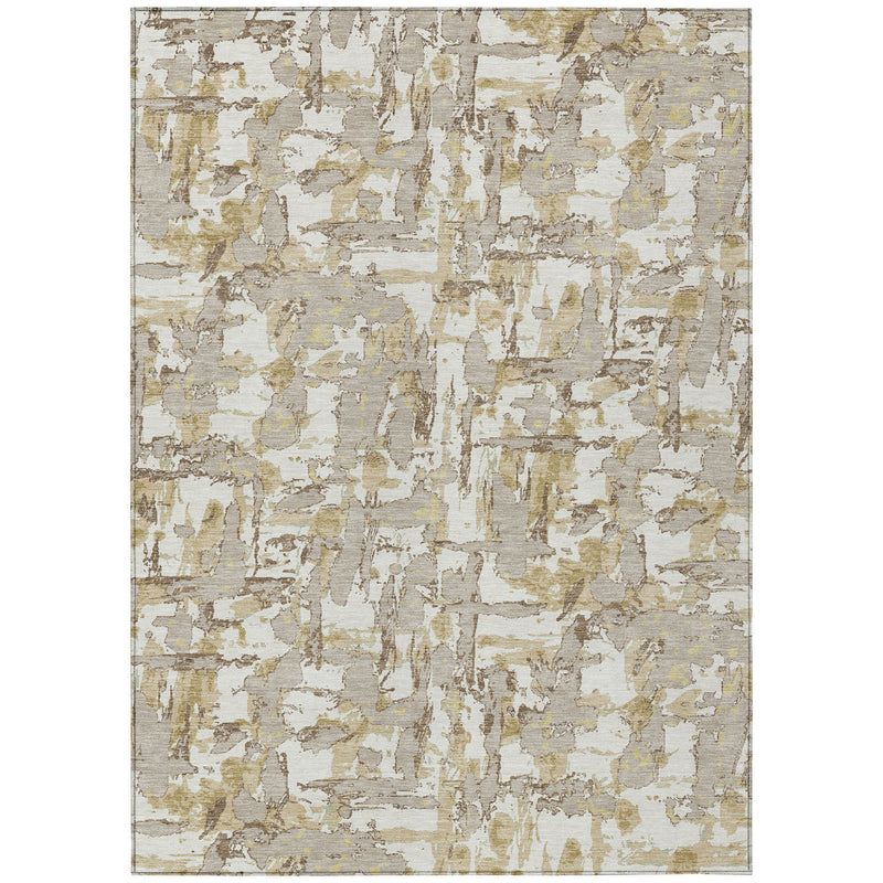 8x10 ivory and beige abstract area rug with distressed brick-like paint pattern