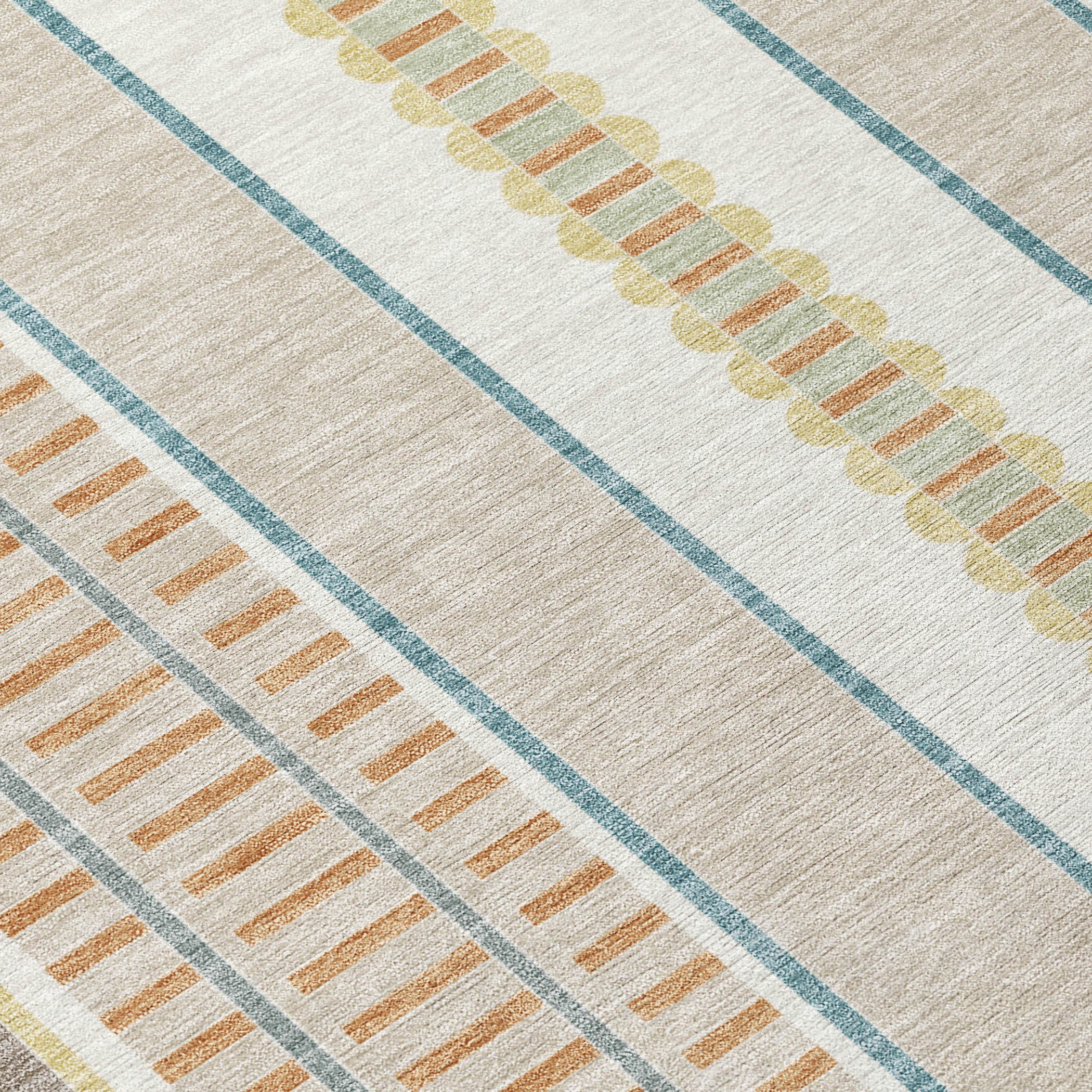 10' X 14' Ivory And Fern Green Striped Washable Indoor Outdoor Area Rug - Sports & Outdoor
