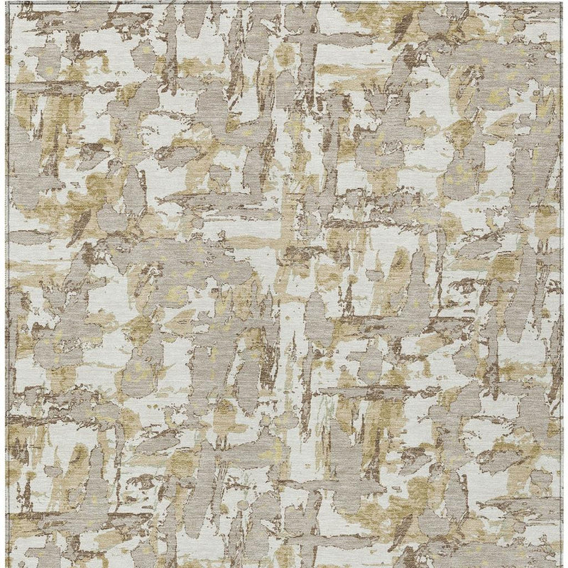 Ivory abstract area rug with beige speckled distressed pattern and clean edge