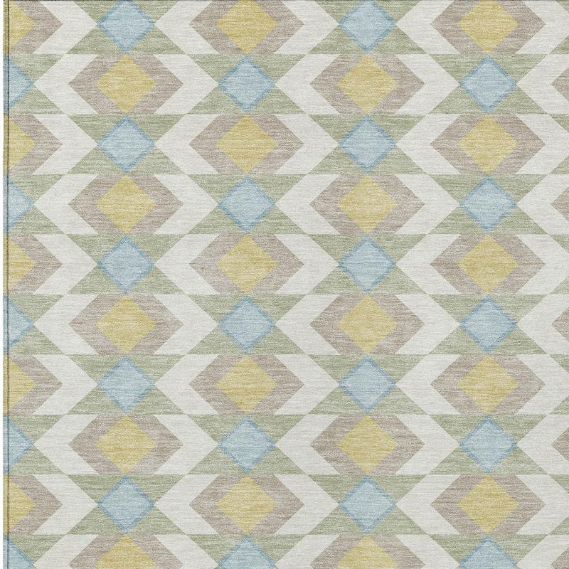 Ivory area rug with multicolor diamond and chevron geometric pattern