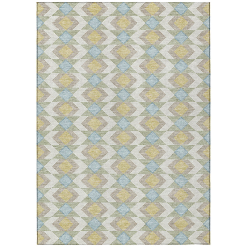 5x8 ivory area rug with multicolor geometric chevron and diamond pattern