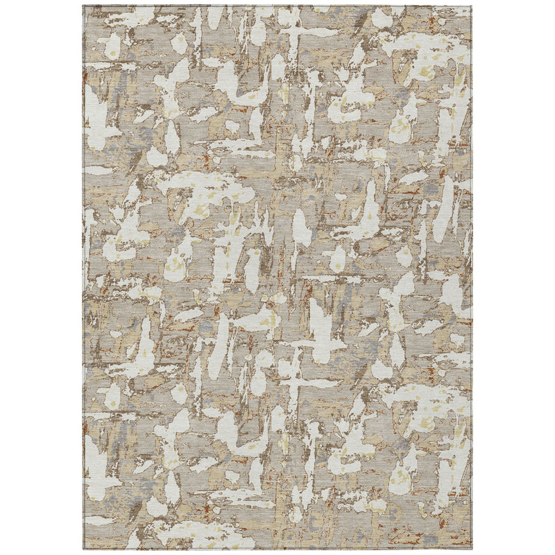 Beige and gray abstract area rug with uniform distressed pattern across field