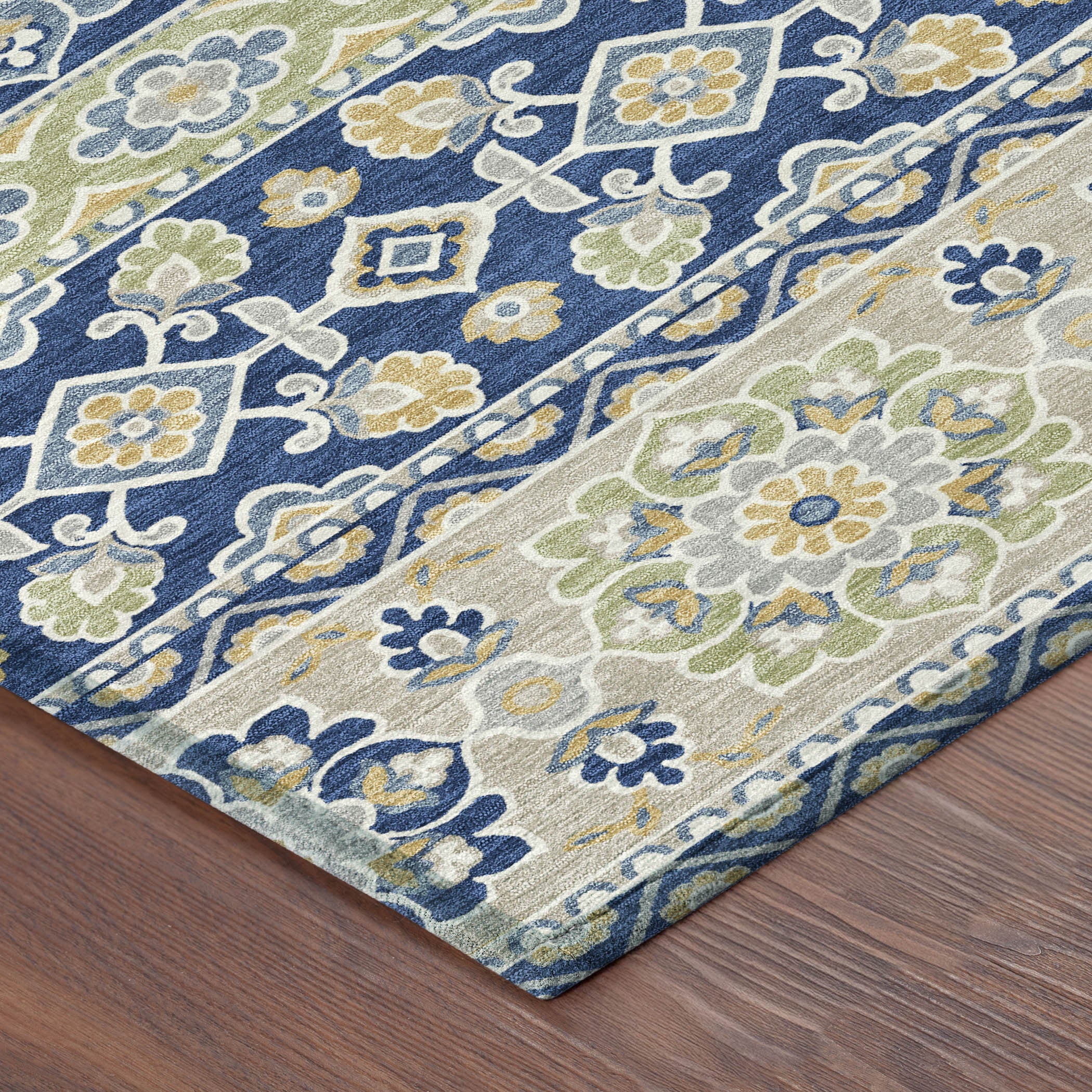 10' X 14' Navy Blue And Beige Tribal Washable Indoor Outdoor Area Rug - Sports & Outdoor