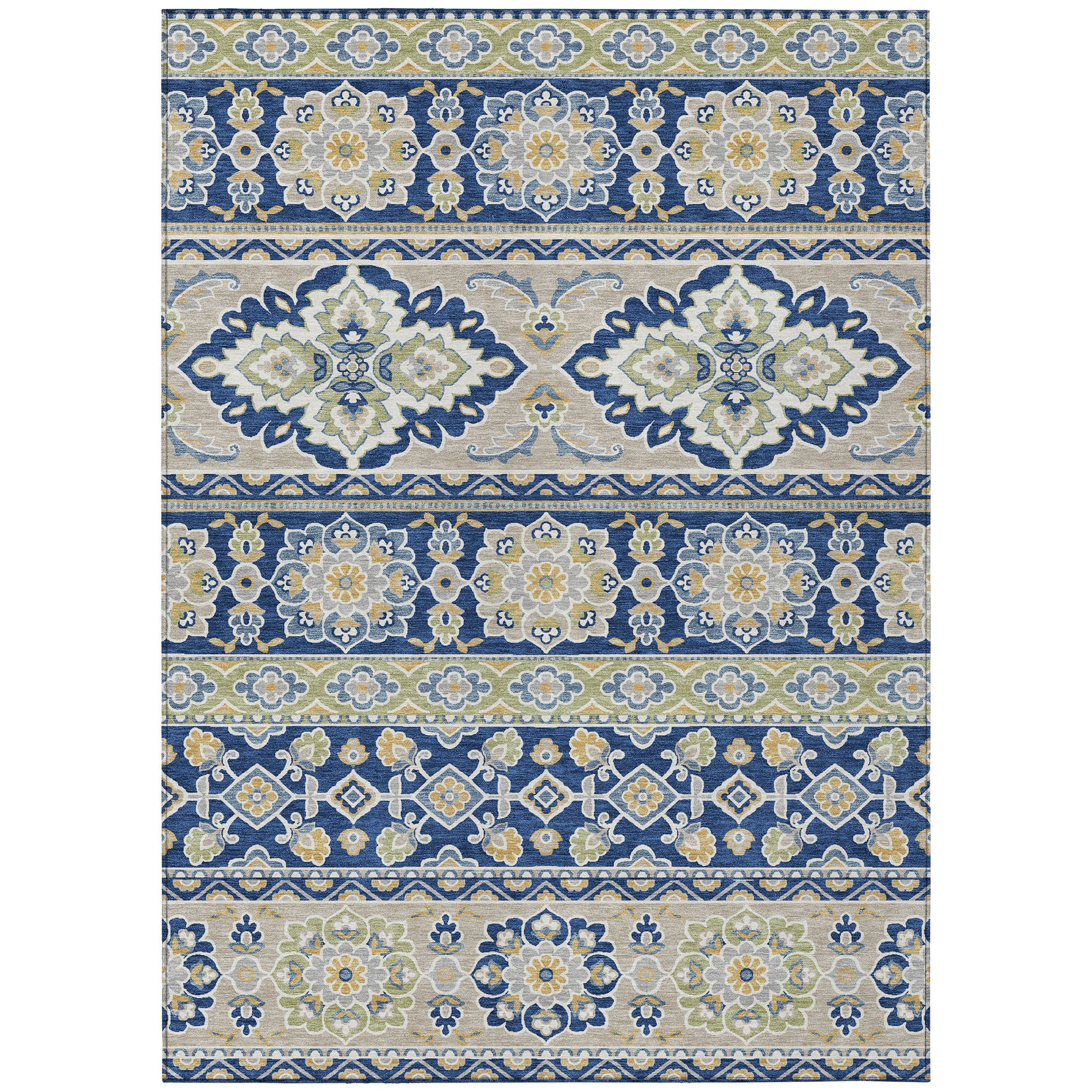 10' X 14' Navy Blue And Beige Tribal Washable Indoor Outdoor Area Rug - Sports & Outdoor