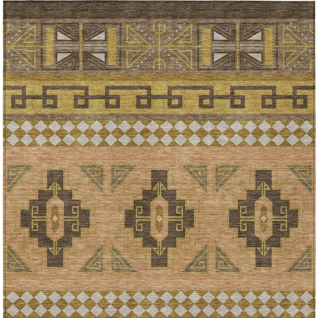 3' X 5' Chocolate And Olive Green Tribal Washable Indoor Outdoor Area Rug - Sports & Outdoor