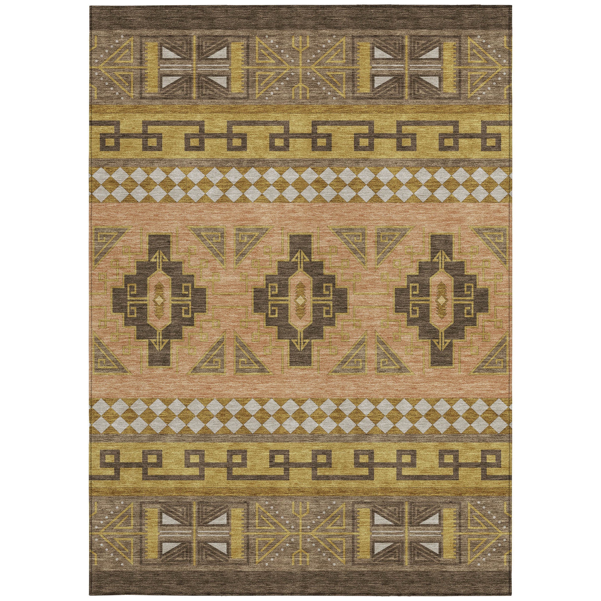 3' X 5' Chocolate And Olive Green Tribal Washable Indoor Outdoor Area Rug - Sports & Outdoor