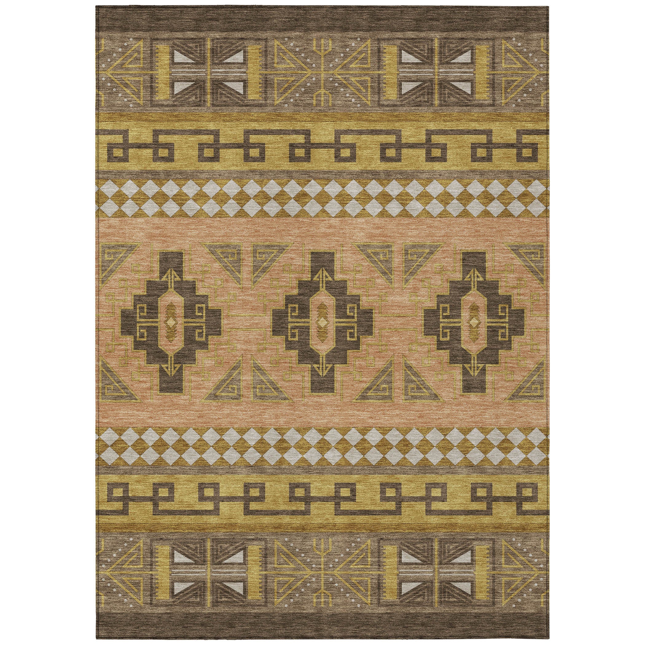 3' X 5' Chocolate And Olive Green Tribal Washable Indoor Outdoor Area Rug - Sports & Outdoor