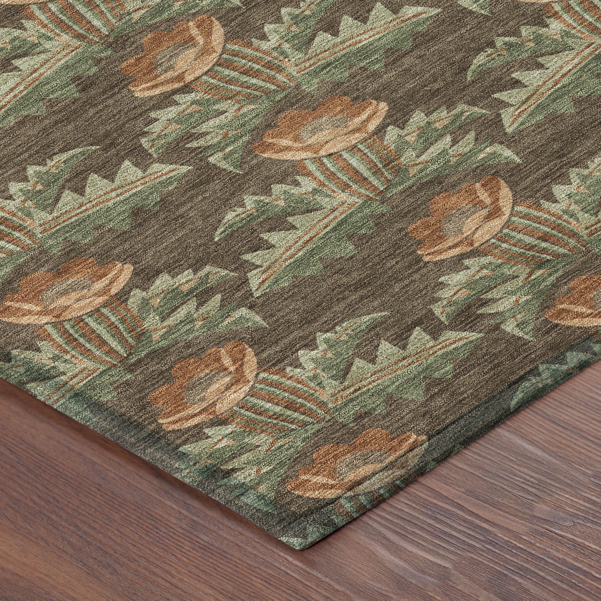 10' X 14' Chocolate And Graphite Floral Washable Indoor Outdoor Area Rug - Sports & Outdoor