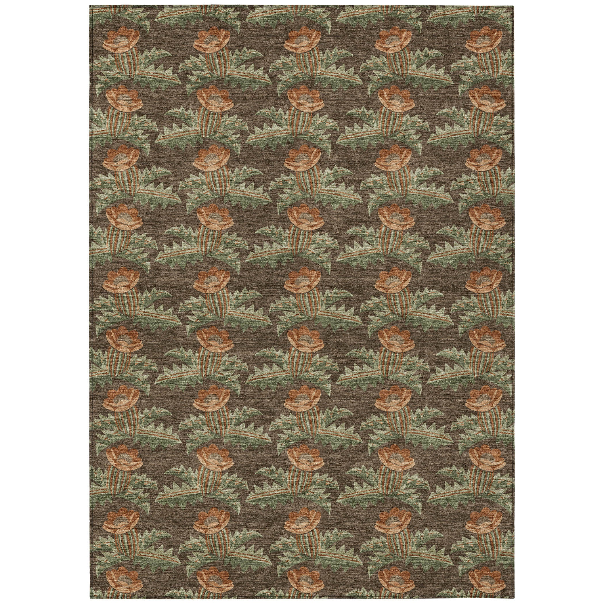 10' X 14' Chocolate And Graphite Floral Washable Indoor Outdoor Area Rug - Sports & Outdoor