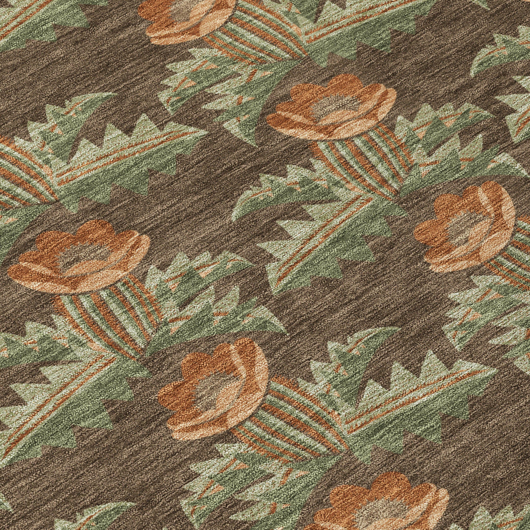 10' X 14' Chocolate And Graphite Floral Washable Indoor Outdoor Area Rug - Sports & Outdoor