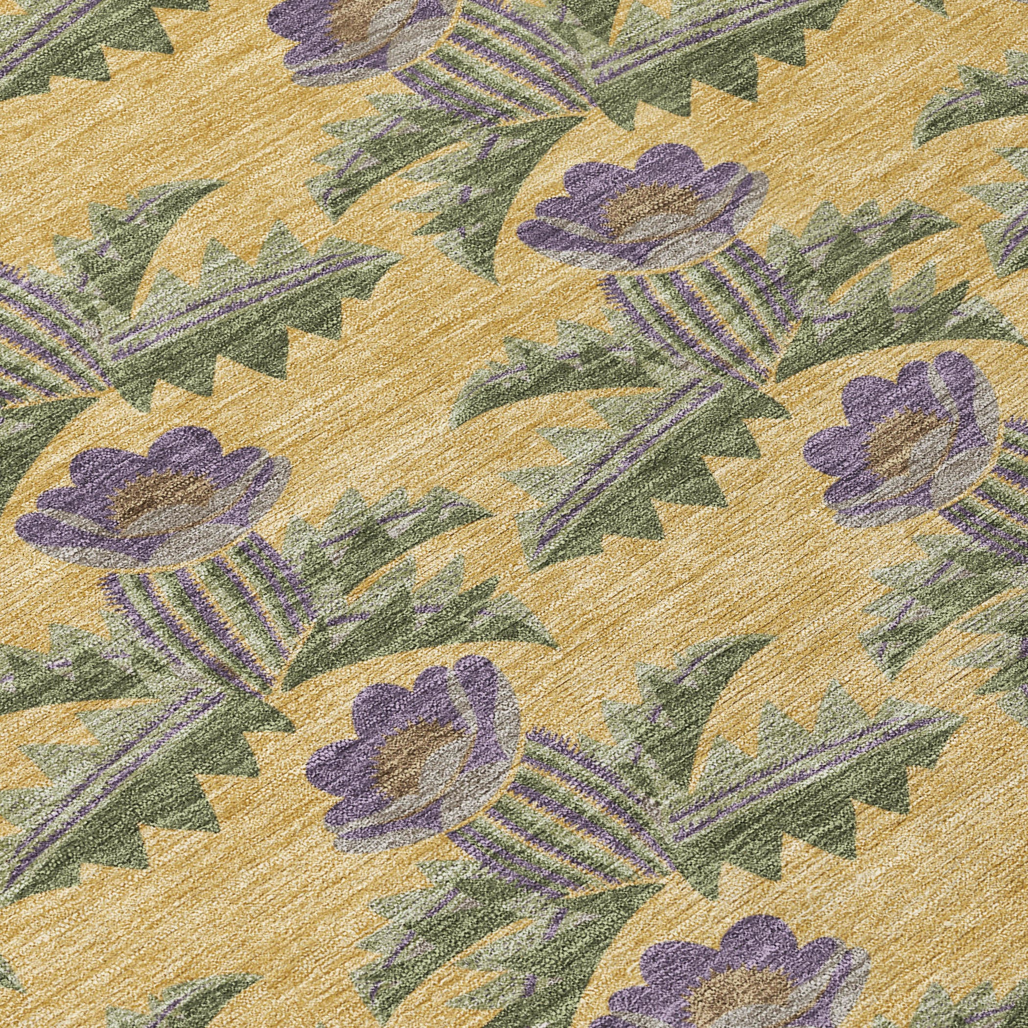 3' X 5' Gold And Khaki Floral Washable Indoor Outdoor Area Rug - Sports & Outdoor