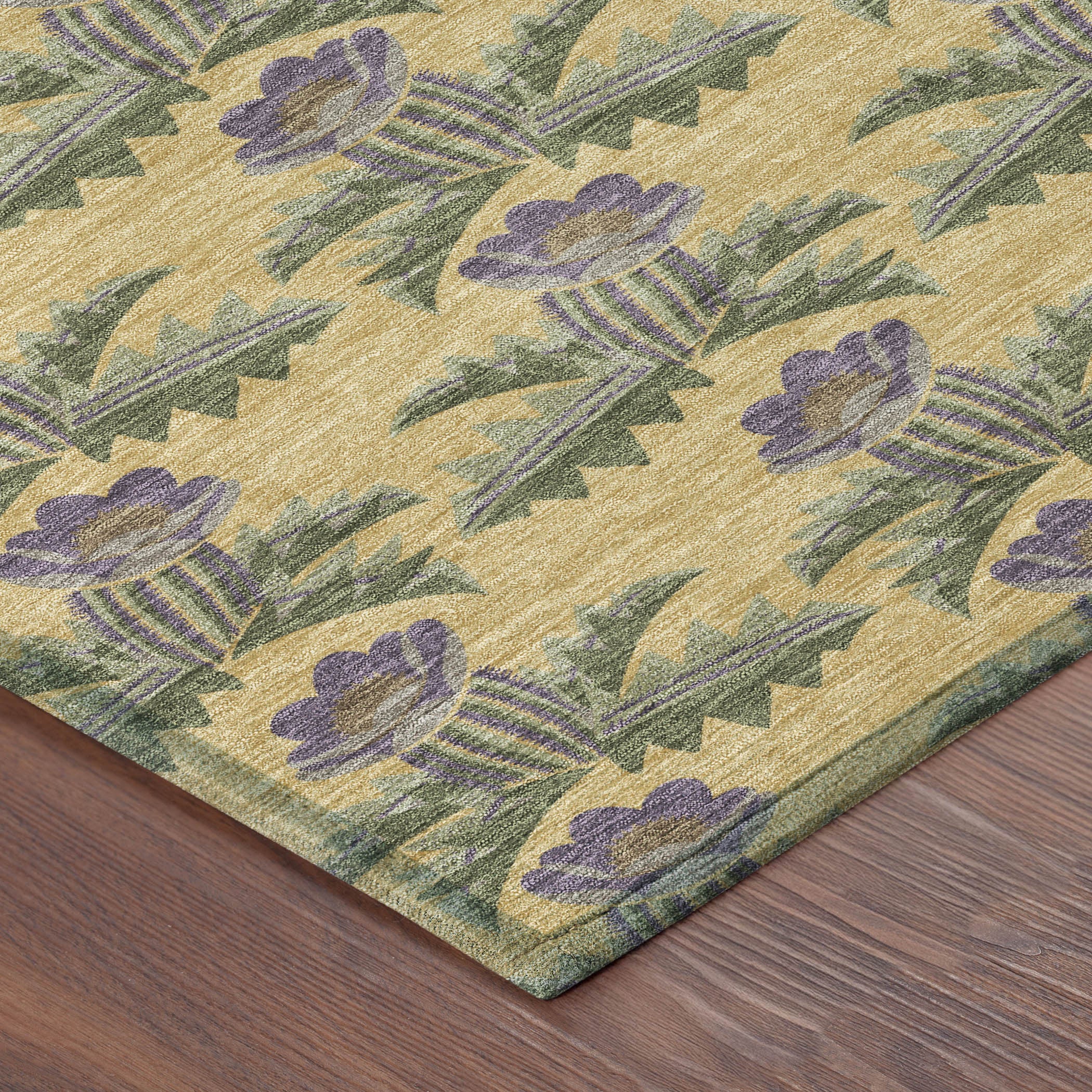 3' X 5' Gold And Khaki Floral Washable Indoor Outdoor Area Rug - Sports & Outdoor